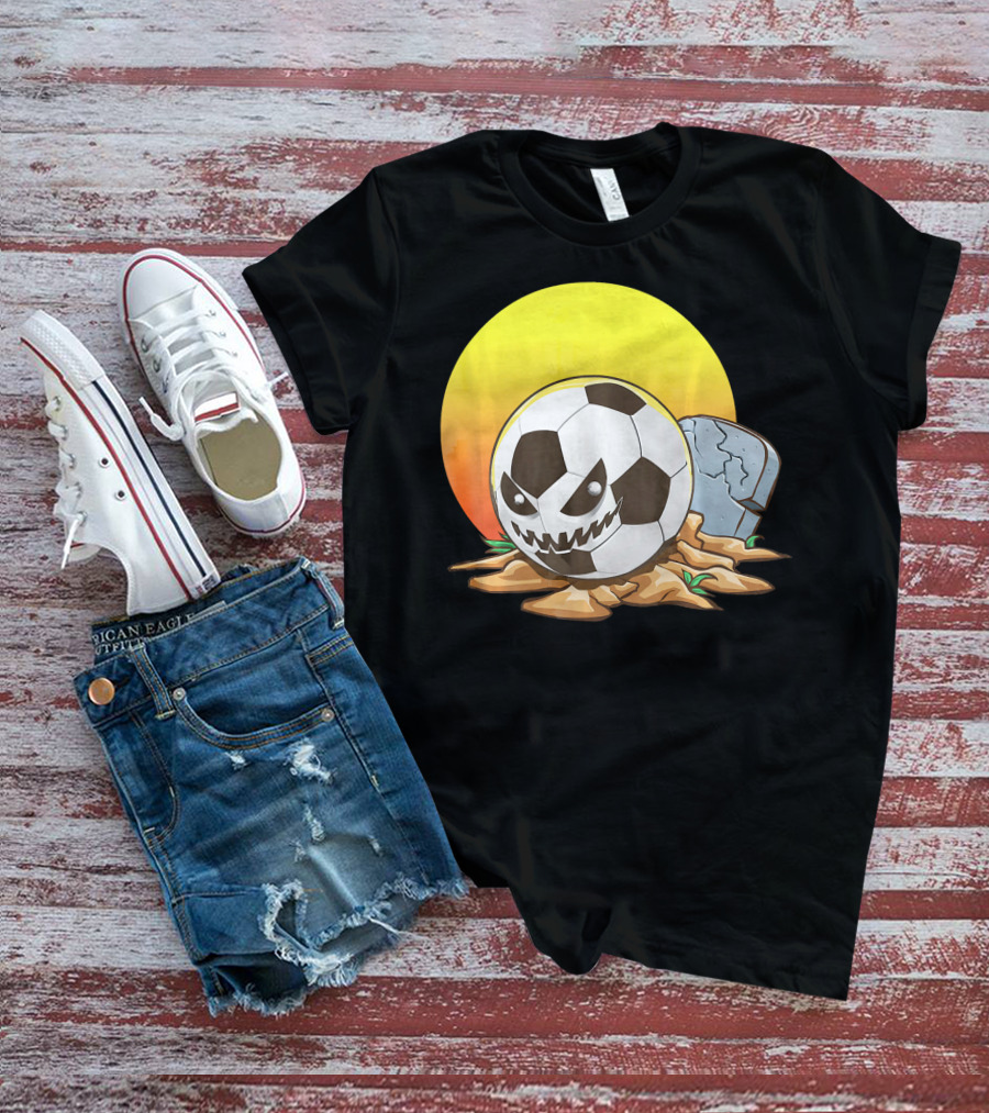 Soccer Halloween Goal With Spooky Jack-O'-Lantern Face And Graveyard Scene T-Shirt