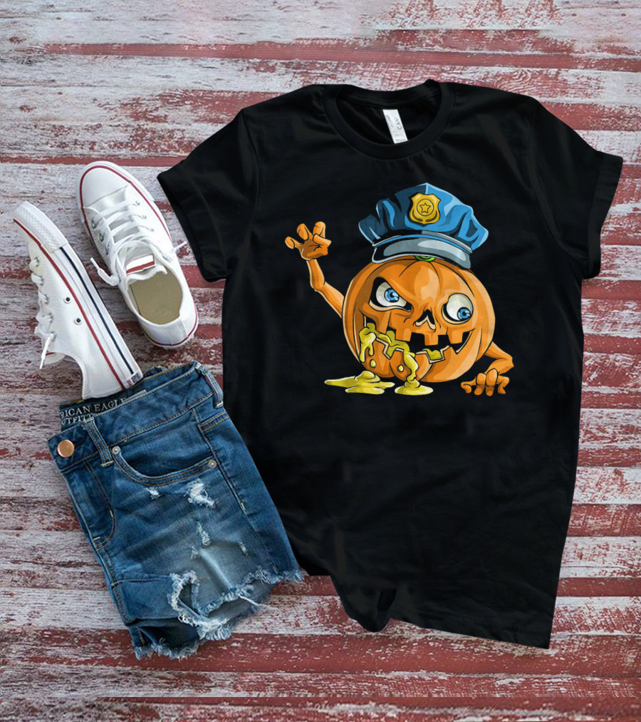 Zombie Pumpkin Police Officer Rising T-Shirt