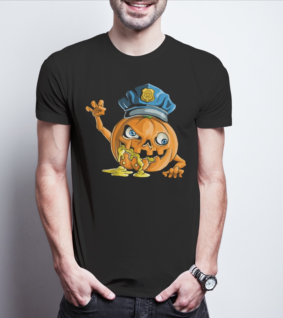 Zombie Pumpkin Police Officer Rising T-Shirt