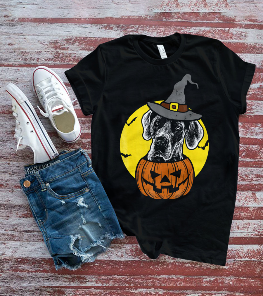 Great Dane Pumpkin Witch Halloween Scary T-Shirt