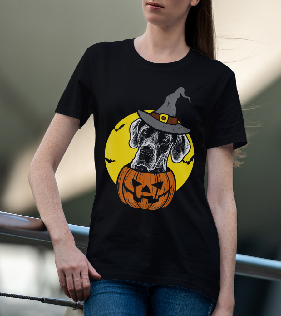 Great Dane Pumpkin Witch Halloween Scary T-Shirt