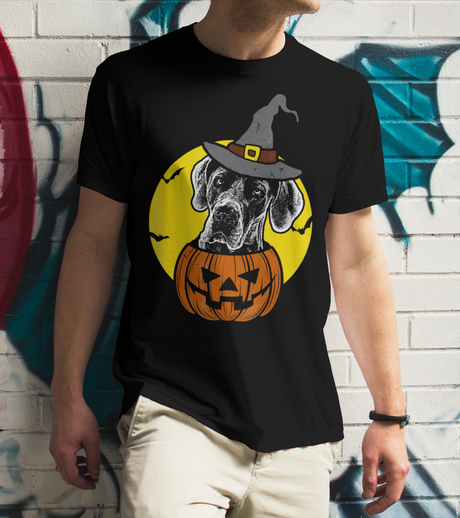 Great Dane Pumpkin Witch Halloween Scary T-Shirt
