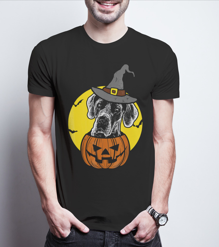 Great Dane Pumpkin Witch Halloween Scary T-Shirt