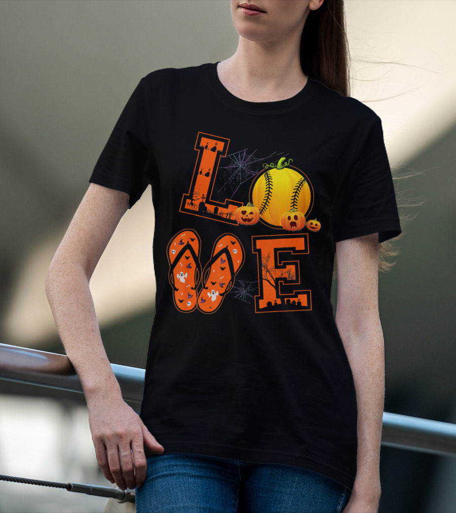 LOVE Halloween Softball Pumpkin T-Shirt