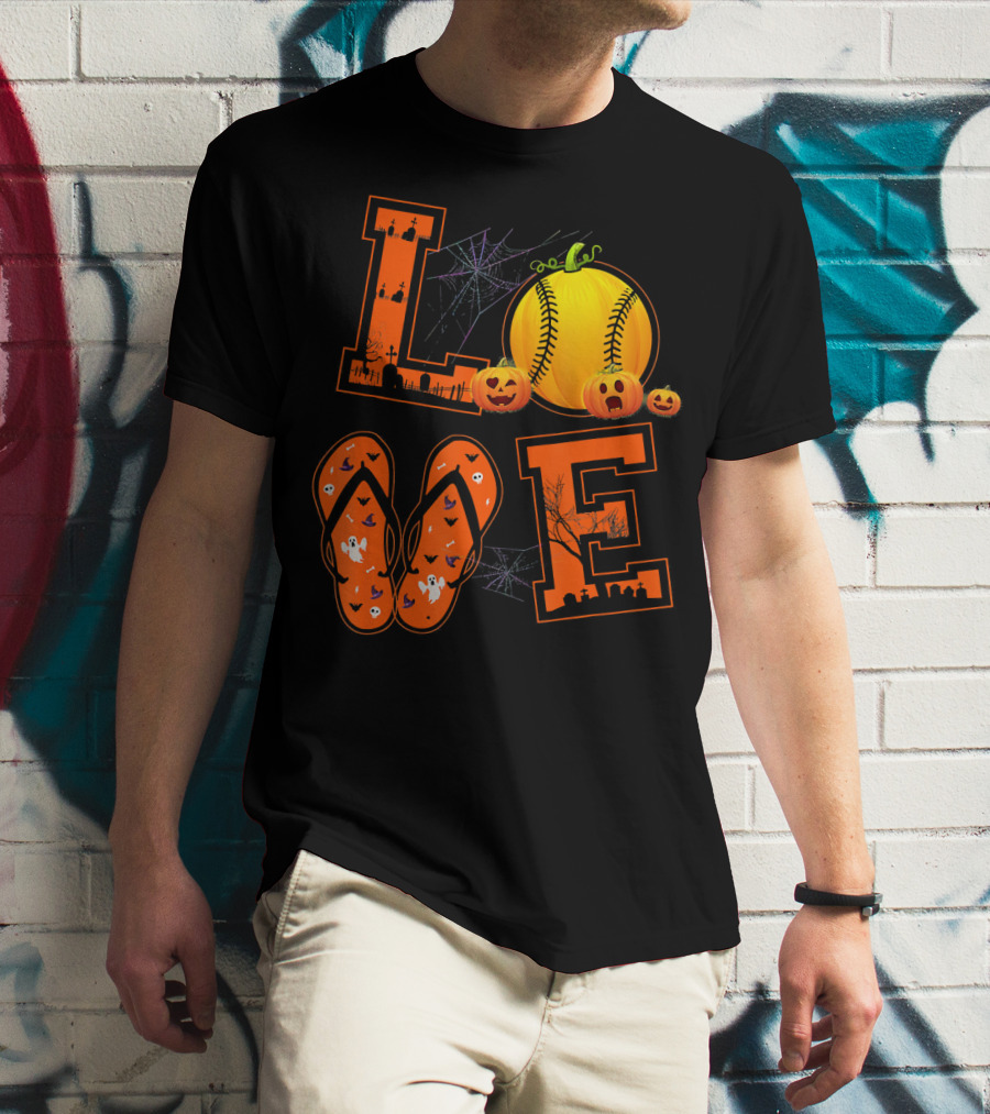 LOVE Halloween Softball Pumpkin T-Shirt