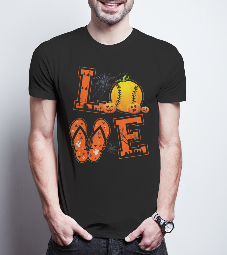 LOVE Halloween Softball Pumpkin T-Shirt
