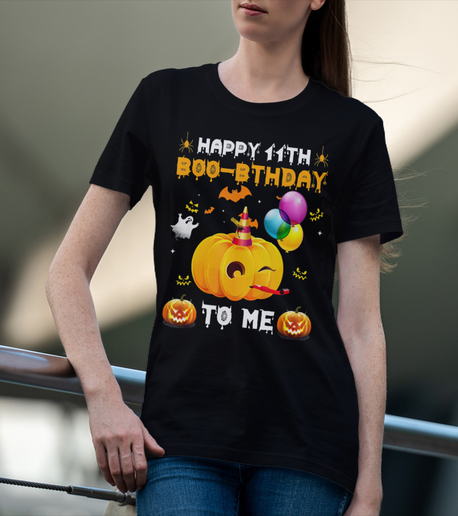 Happy 11th Boo-Pthday To Me Halloween Pumpkin And Balloons T-Shirt