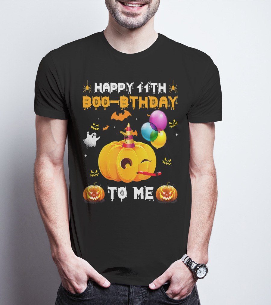 Happy 11th Boo-Pthday To Me Halloween Pumpkin And Balloons T-Shirt