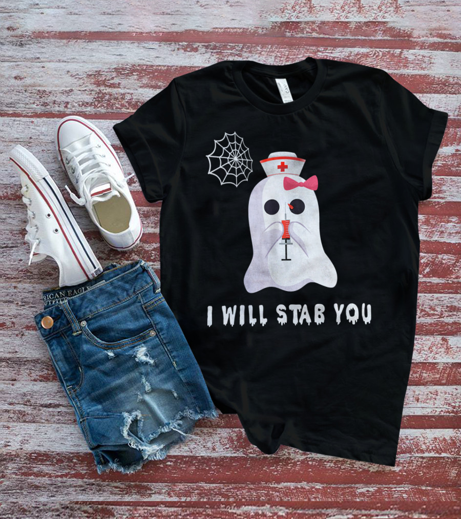 I Will Stab You Ghost Nurse Syringe Spider Web T-Shirt