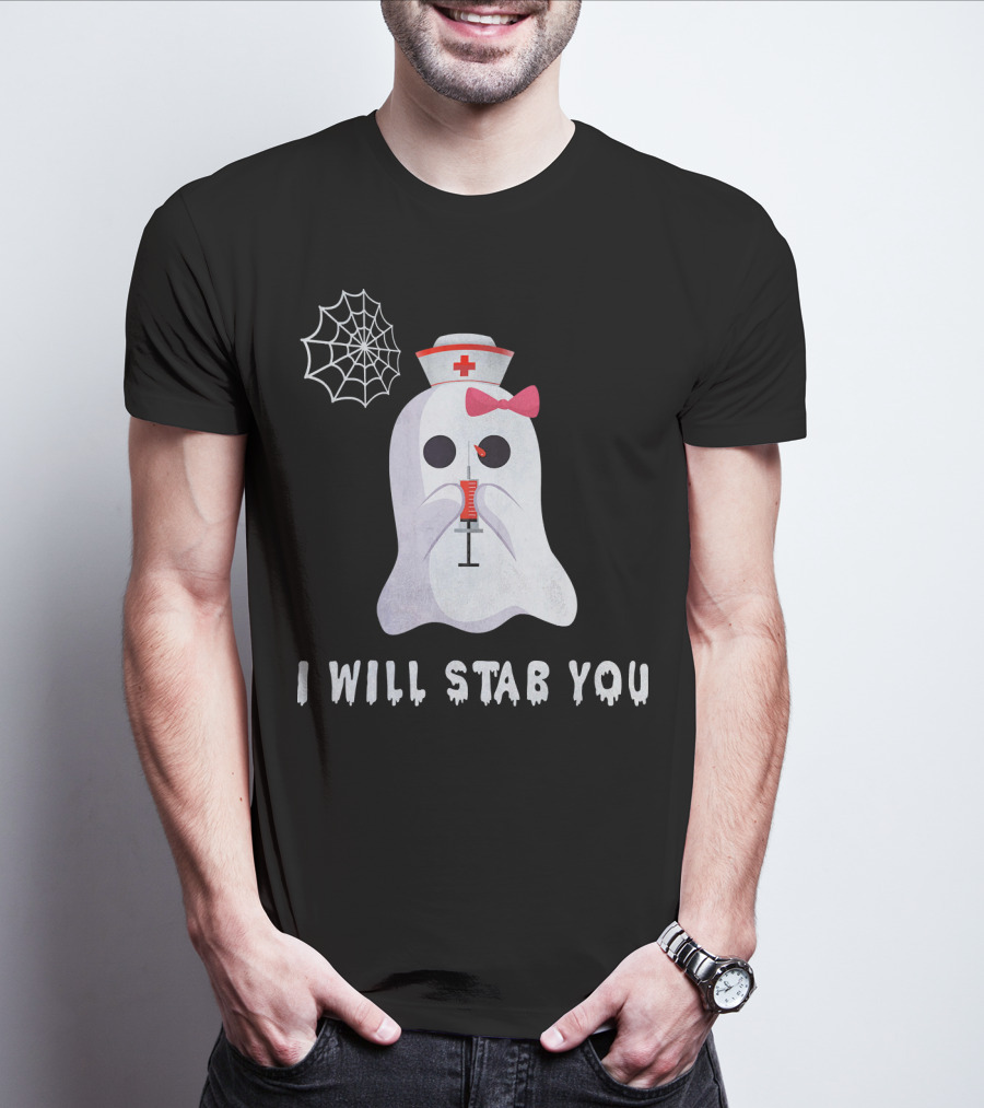I Will Stab You Ghost Nurse Syringe Spider Web T-Shirt