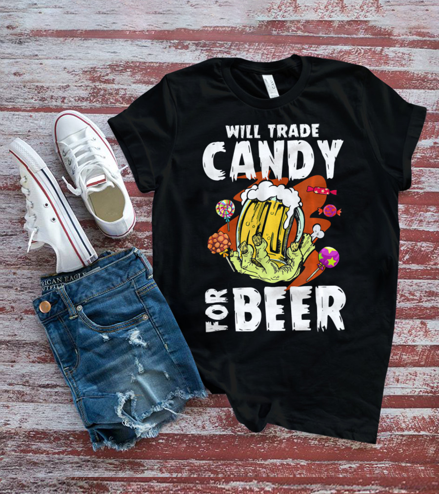 Will Trade Candy For Beer Halloween Zombie Hand Lollipops T-Shirt
