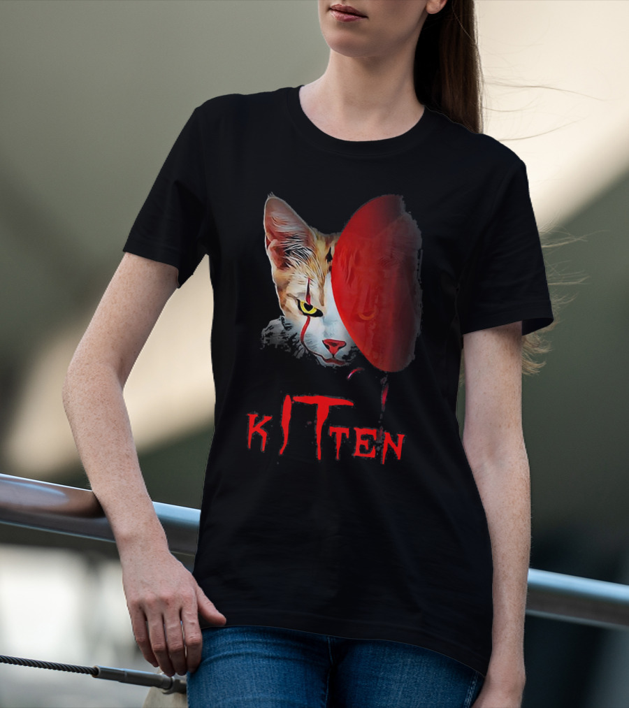 Kitten Cat Halloween Clown Red Balloon Horror T-Shirt