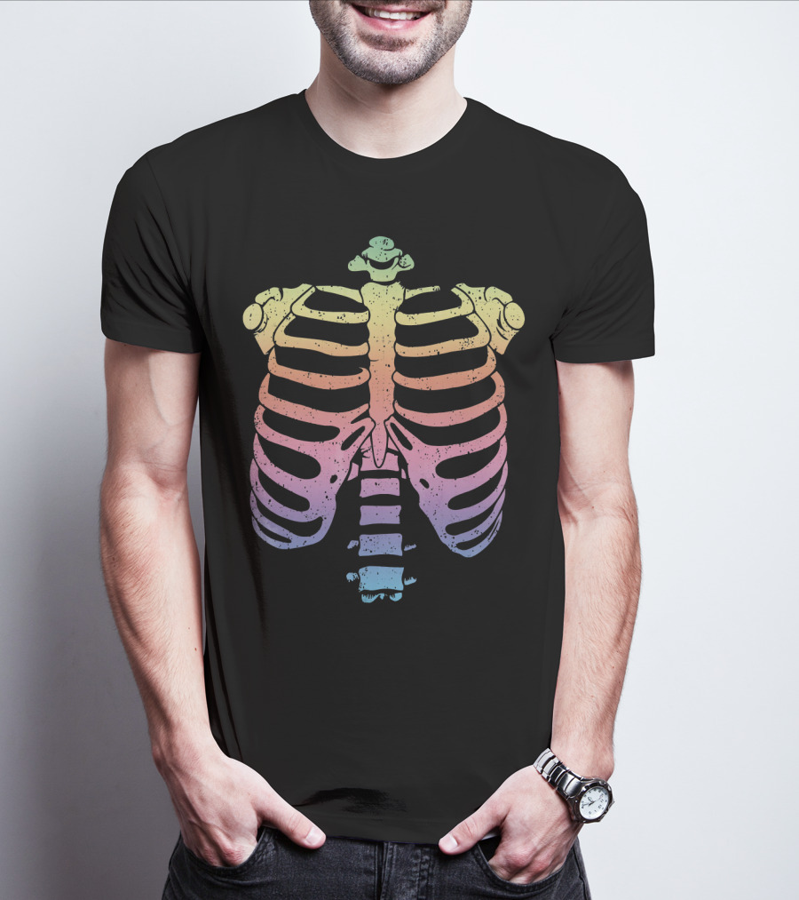 Halloween Skeleton Rib Cage Rainbow Zomb T-Shirt