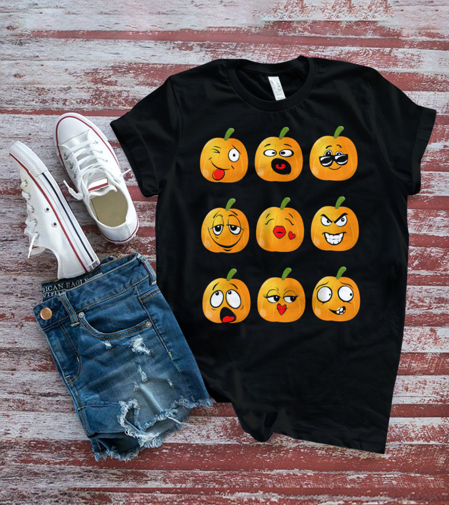 Pumpkin Emoji Faces Emo Expressions T-Shirt