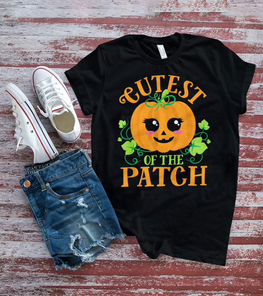 Cutest Pumpkin Of The Patch Halloween Smiling Face With Green Vines T-Shirt