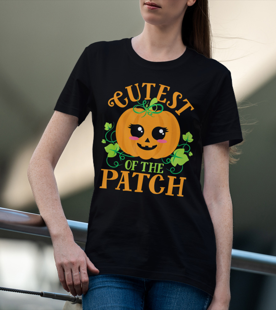 Cutest Pumpkin Of The Patch Halloween Smiling Face With Green Vines T-Shirt
