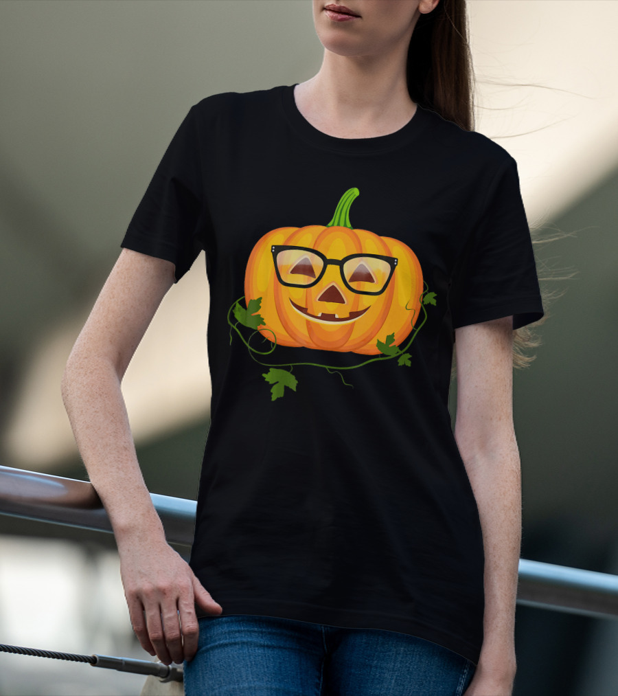 Nerdy Glasses Pumpkin Emoji With Vines T-Shirt