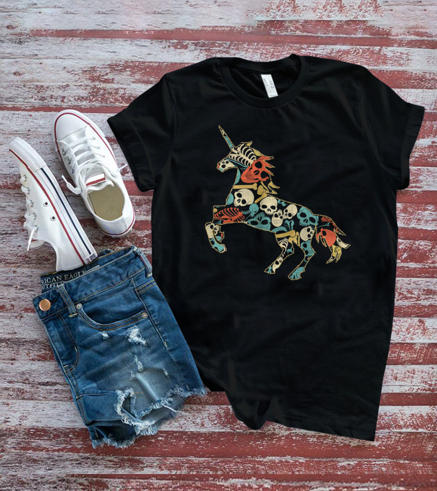 Zombie Unicorn Skull Colorful Halloween T-Shirt