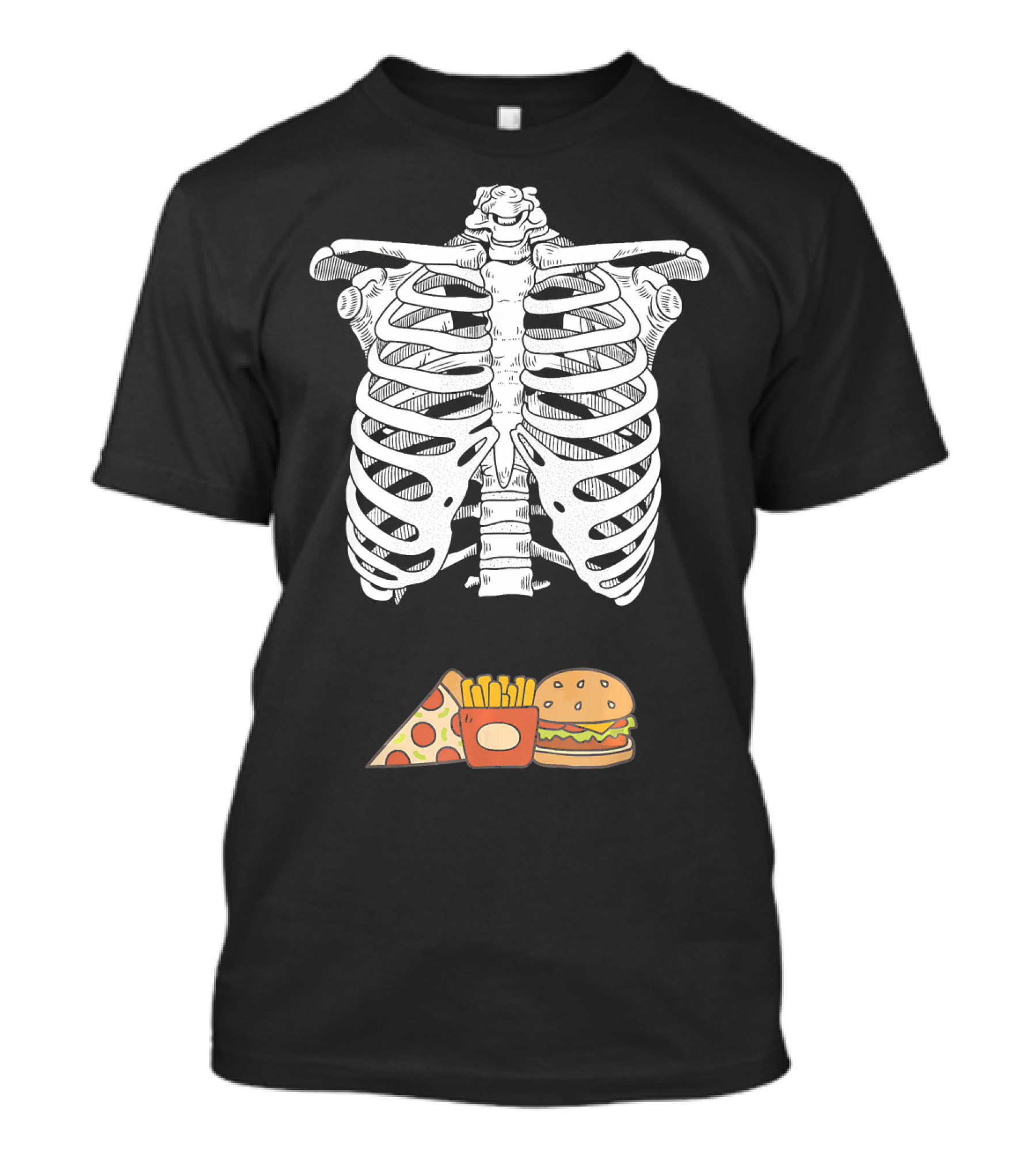 Skeleton Eating Pizza Fries And Burger T-Shirt
