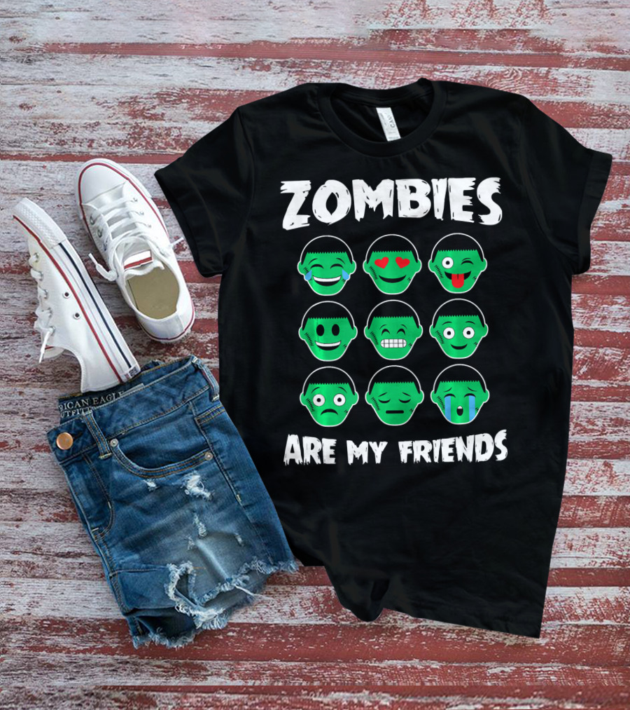 Zombies Are My Friends Funny Zombie Emoji Collection T-Shirt