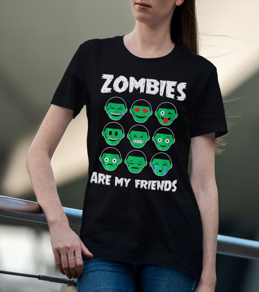Zombies Are My Friends Funny Zombie Emoji Collection T-Shirt