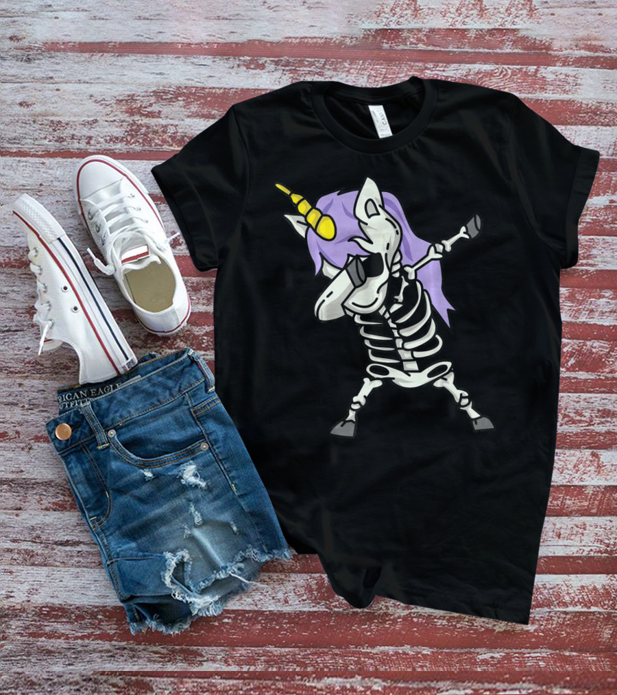 Skeleton Unicorn Dabbing Scary Cool Halloween Co T-Shirt