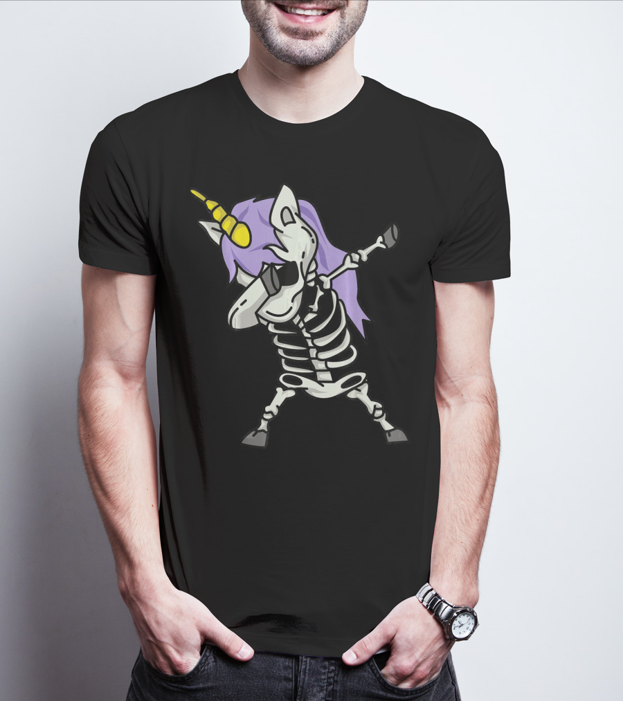 Skeleton Unicorn Dabbing Scary Cool Halloween Co T-Shirt