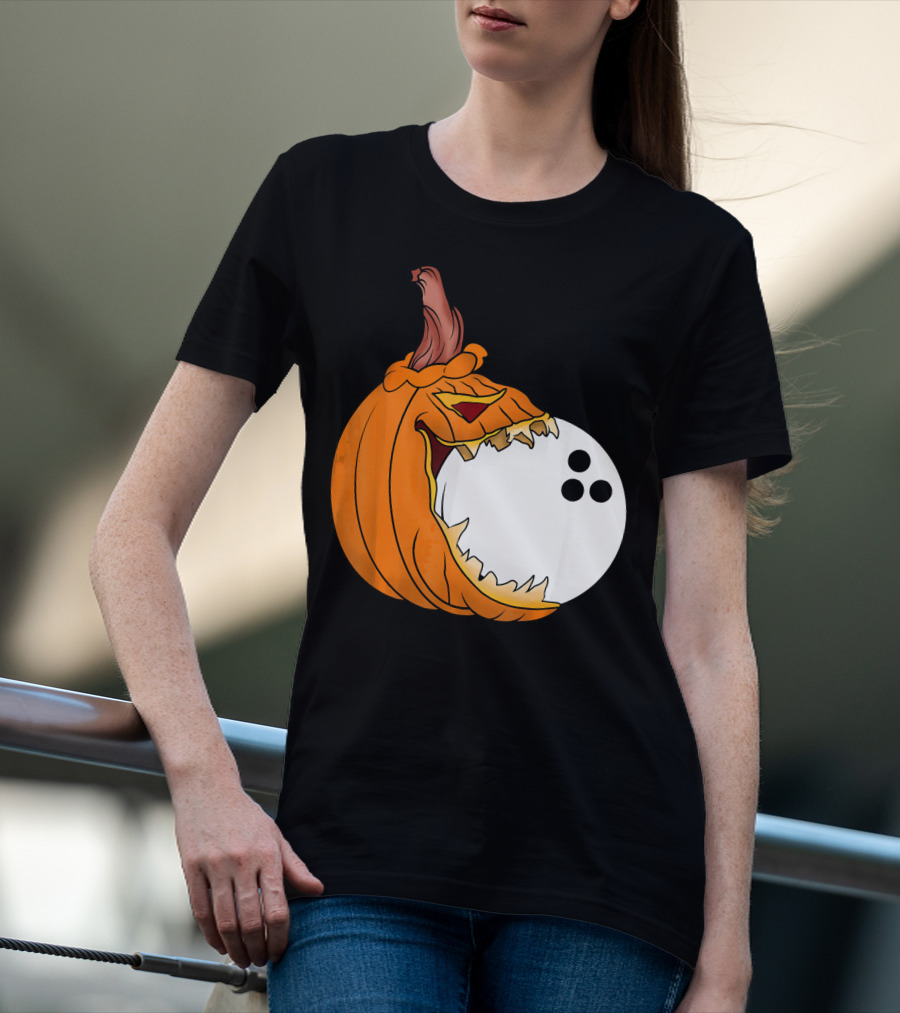 Pumpkin Carving Eating Bowling Ball Halloween Fun T-Shirt