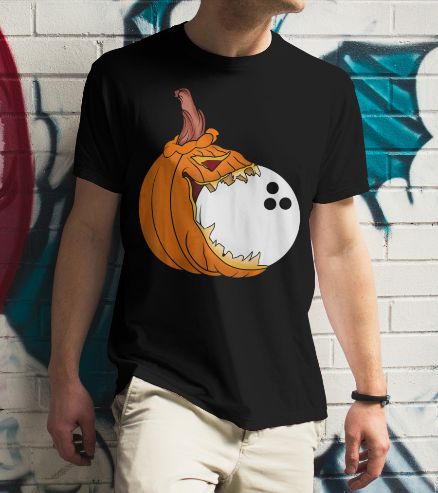 Pumpkin Carving Eating Bowling Ball Halloween Fun T-Shirt