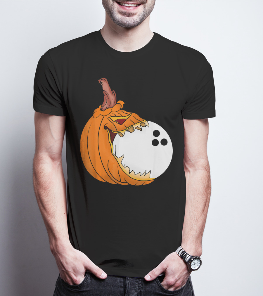 Pumpkin Carving Eating Bowling Ball Halloween Fun T-Shirt