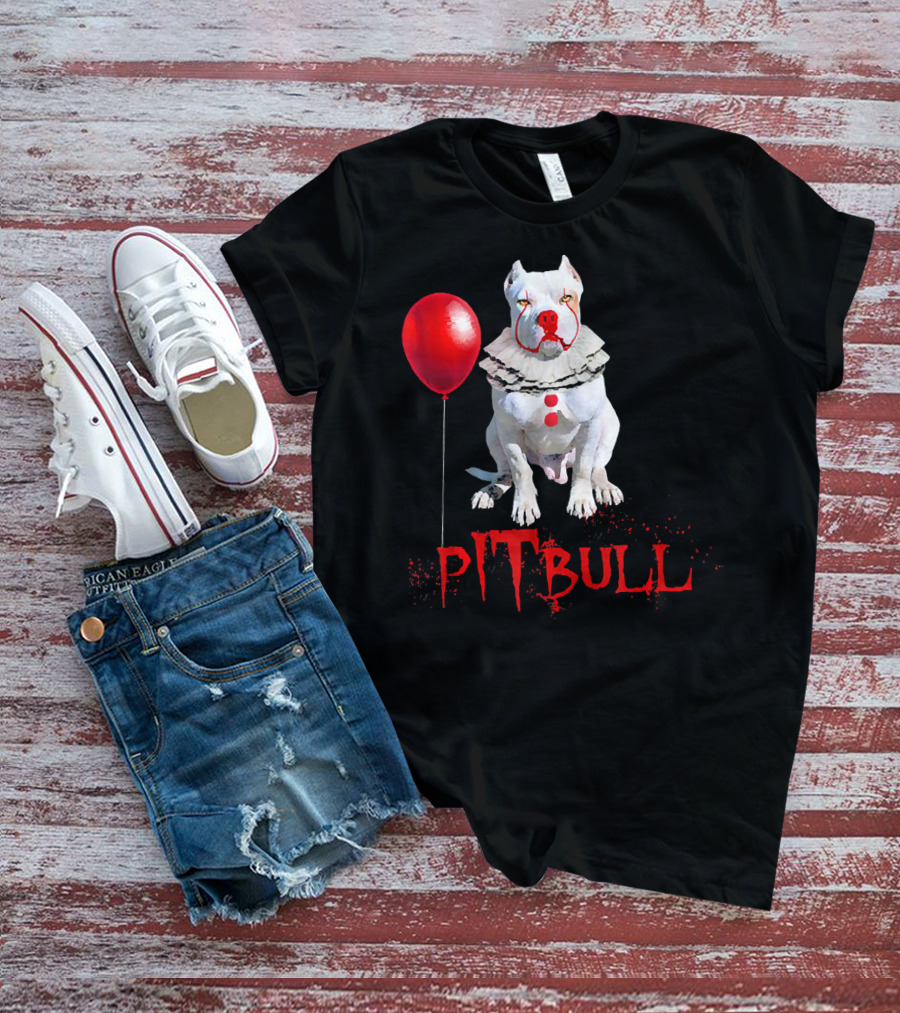 Pitbull IT Clown Balloon Halloween Day Horror T-Shirt
