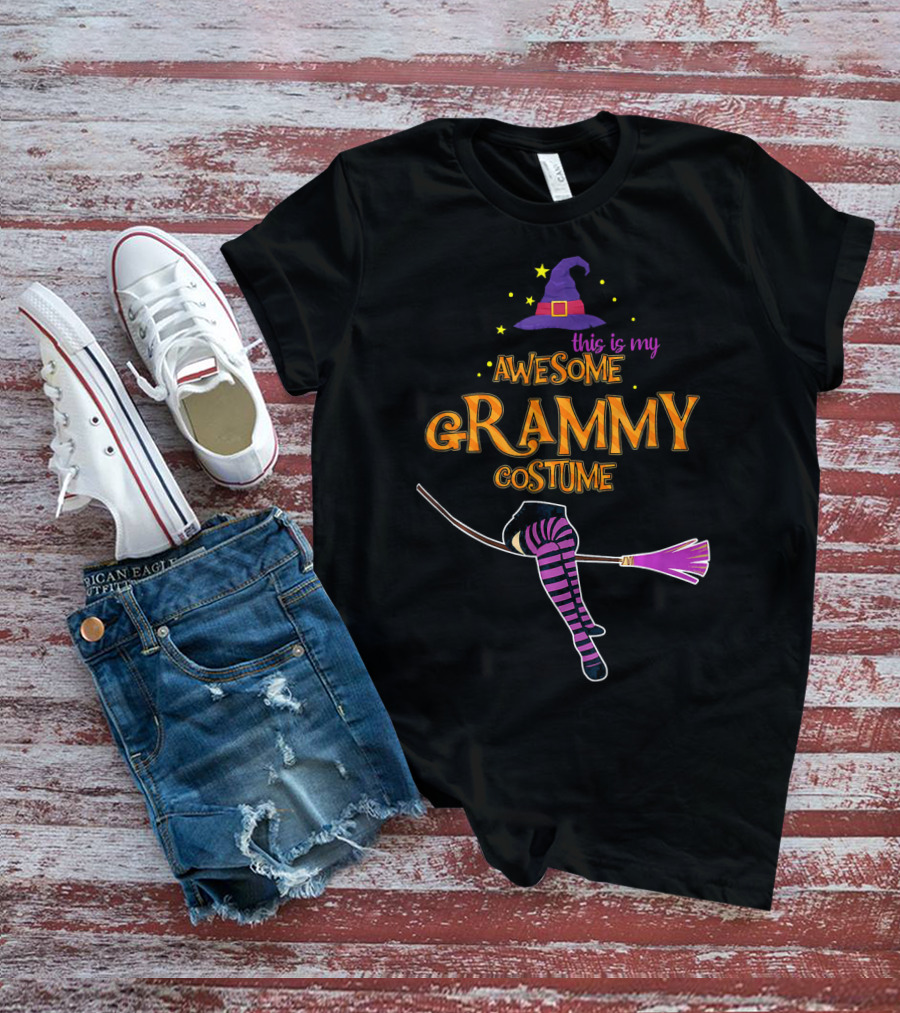 Halloween This Is My Awesome Grammy Costume Witch Hat Broomstick T-Shirt