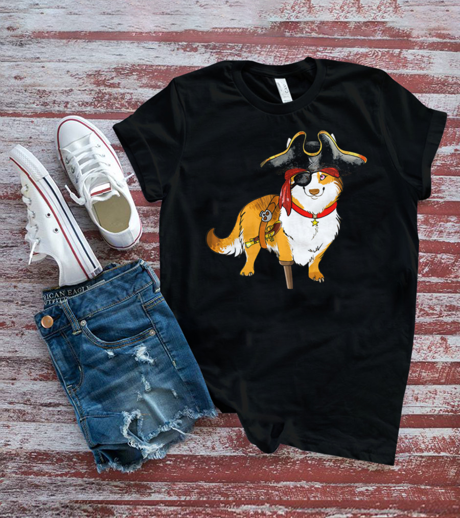Funny Corgi Pirates With Pegleg And Eyepatch T-Shirt