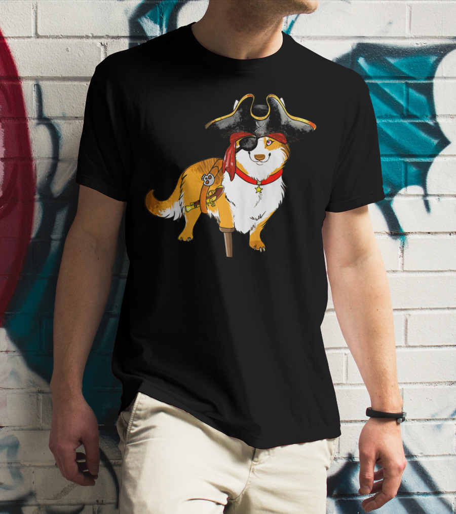 Funny Corgi Pirates With Pegleg And Eyepatch T-Shirt