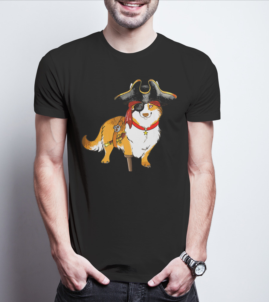 Funny Corgi Pirates With Pegleg And Eyepatch T-Shirt