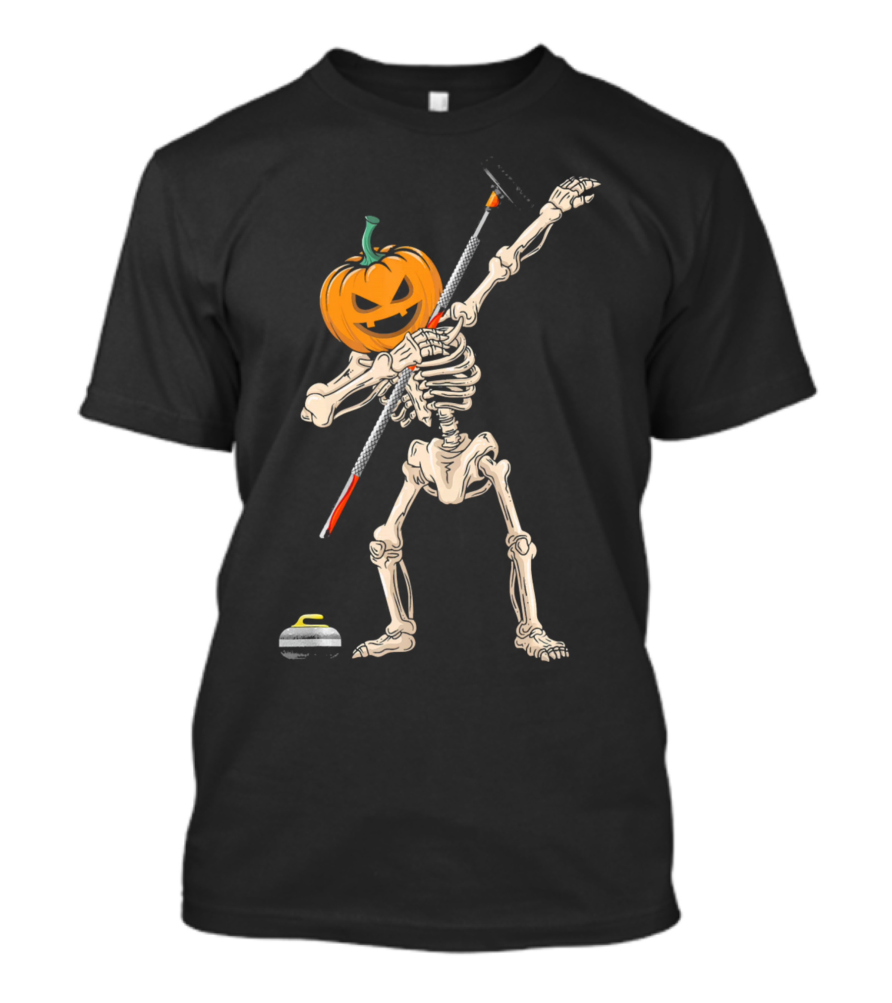 Pumpkin Skeleton Dabbing Curling Halloween T-Shirt