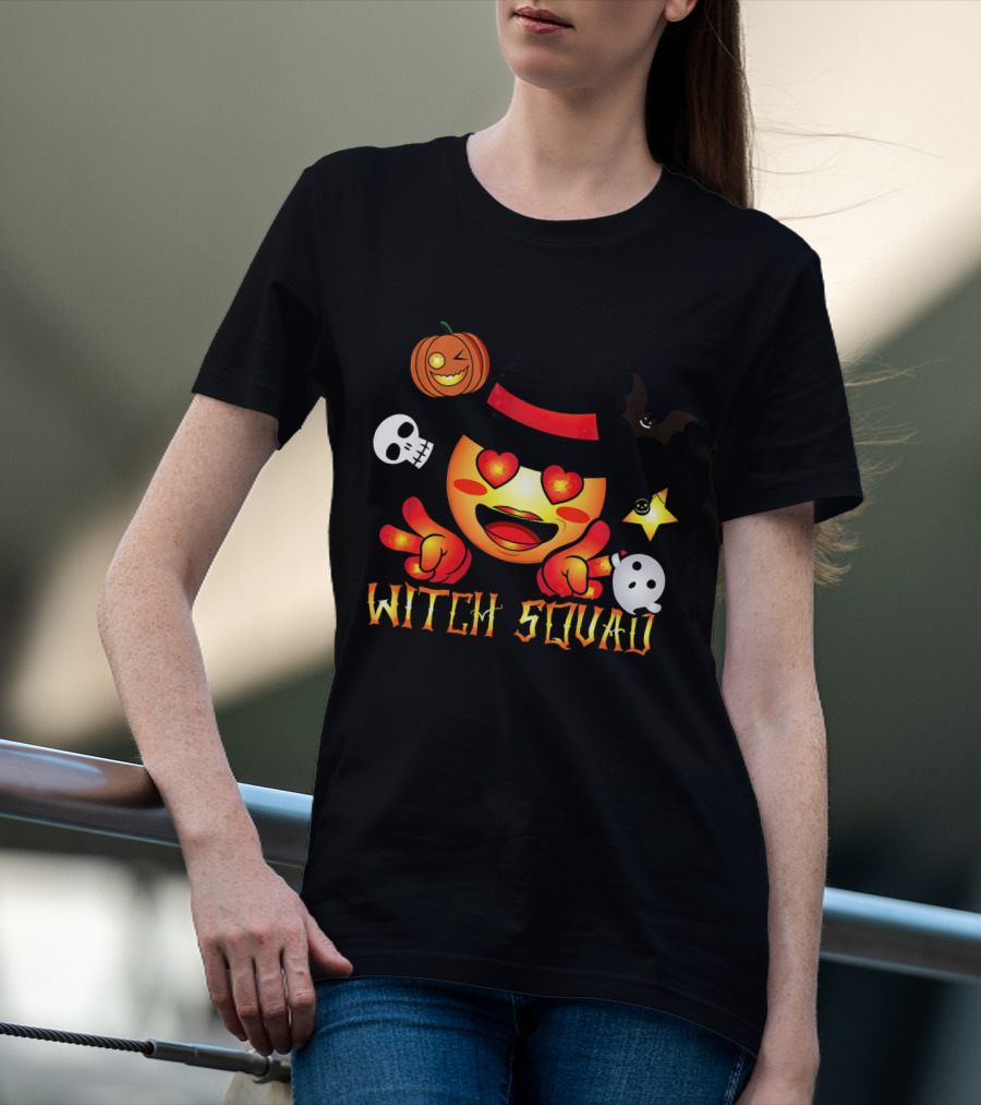 Witch Squad Halloween Emoji Pumpkin Bat Skull Ghost T-Shirt