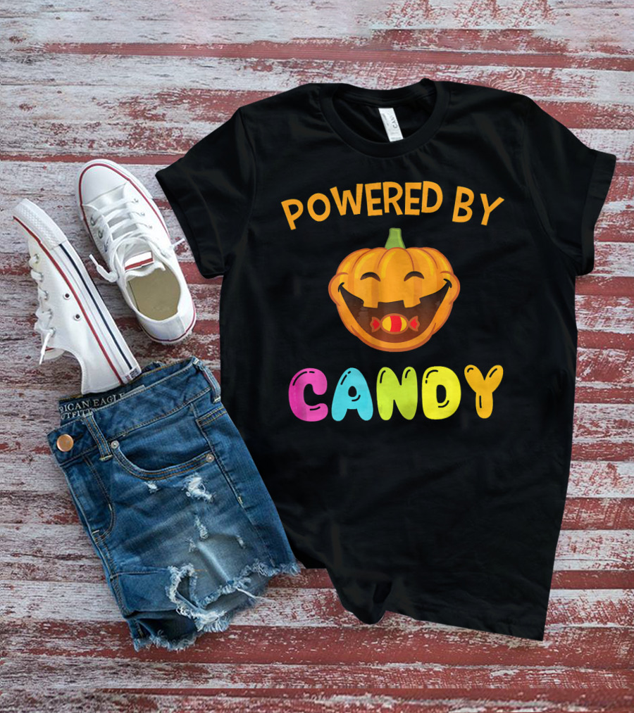 Powered By Candy Halloween Pumpkin Face T-Shirt