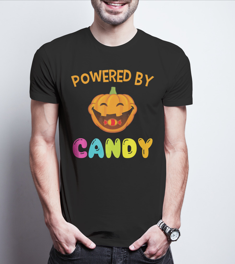 Powered By Candy Halloween Pumpkin Face T-Shirt