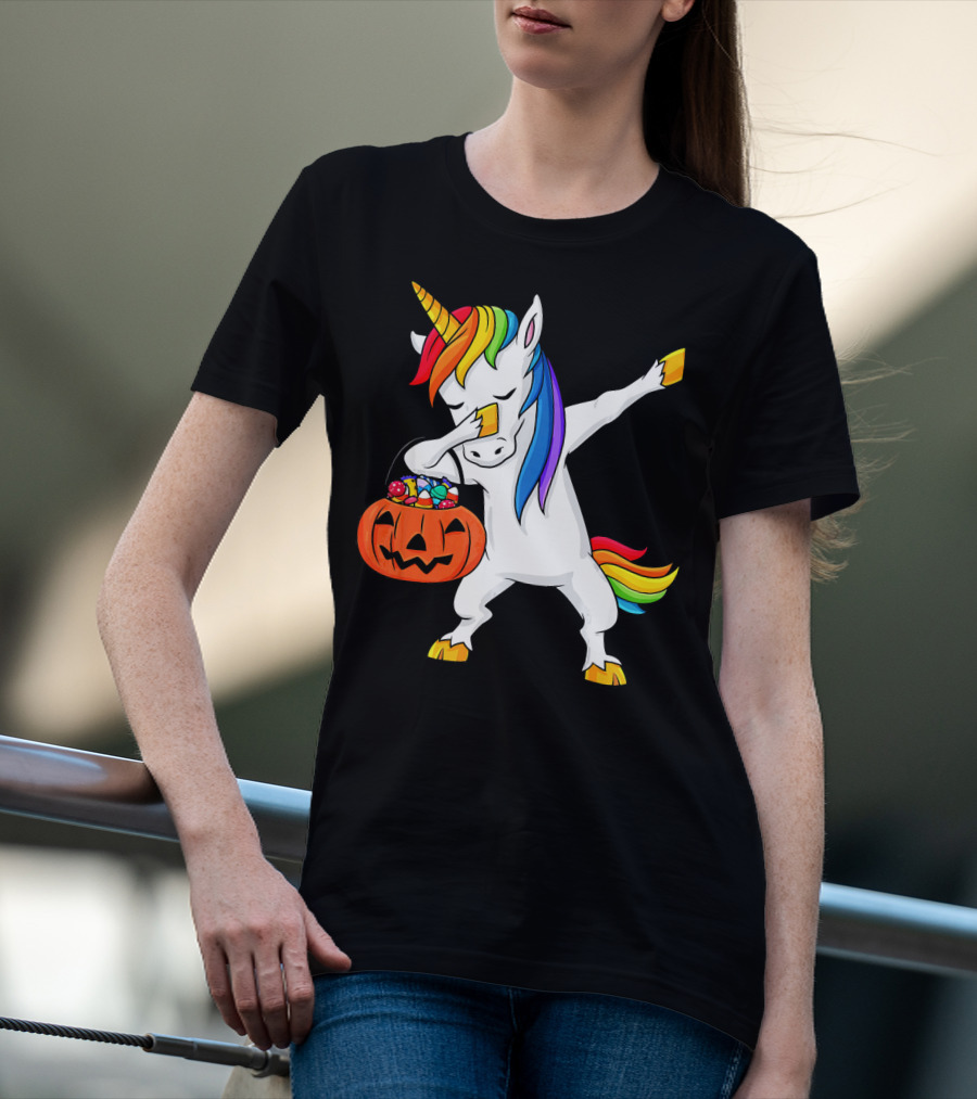 Dabbing Unicorn Halloween Pumpkin Candy Dab Girl T-Shirt
