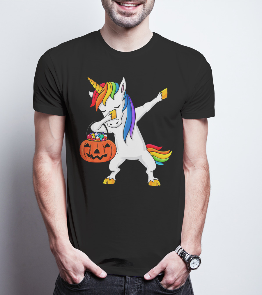 Dabbing Unicorn Halloween Pumpkin Candy Dab Girl T-Shirt