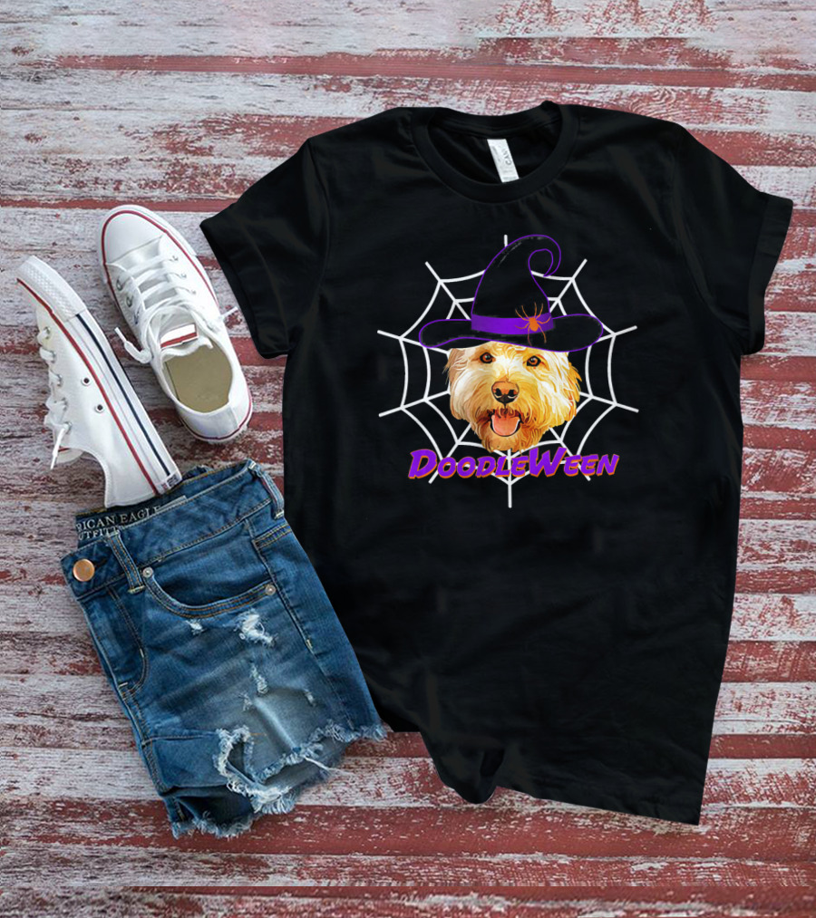 DoodleWeen Goldendoodle In Witch Hat Halloween Dog T-Shirt