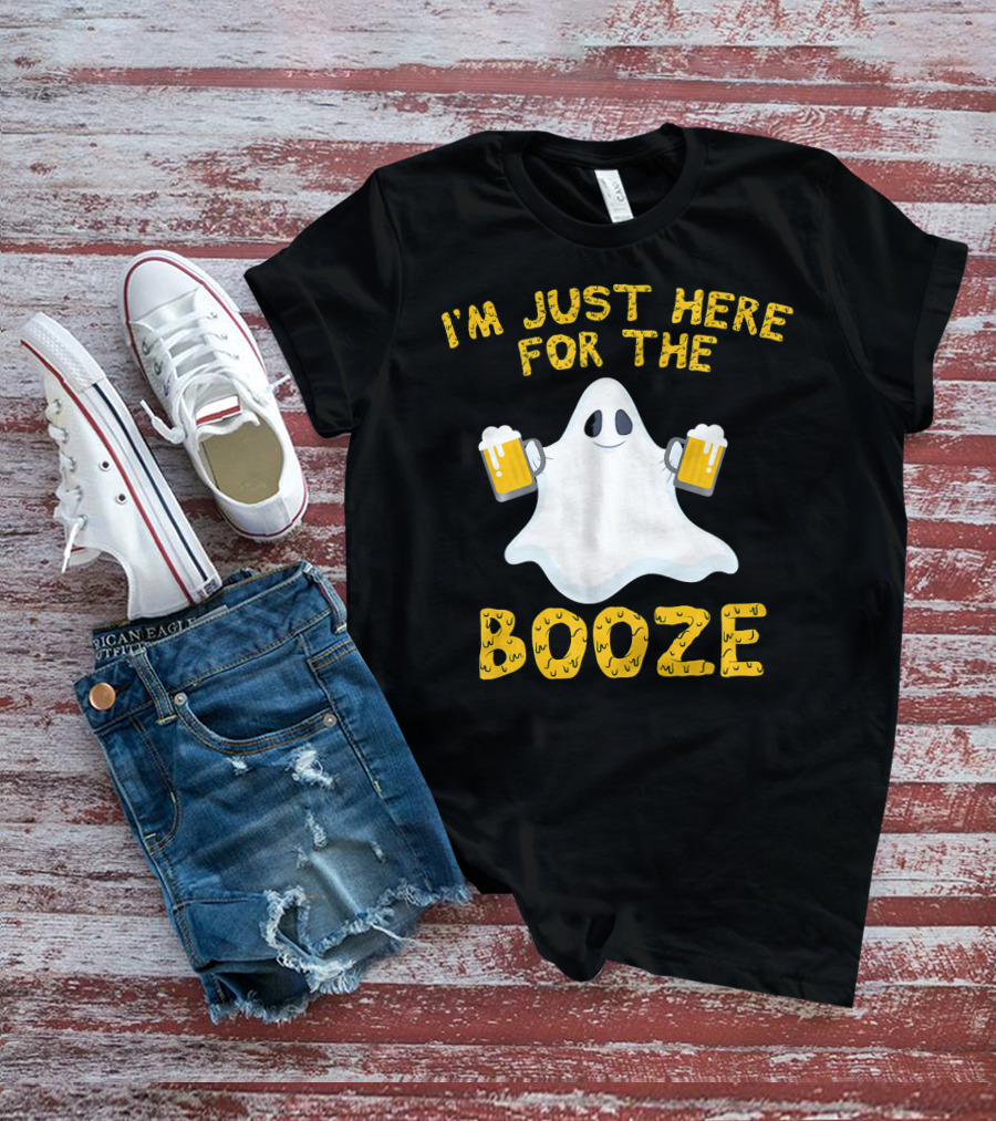 I'm Just Here For The Booze Ghost Holding Beer Mugs T-Shirt