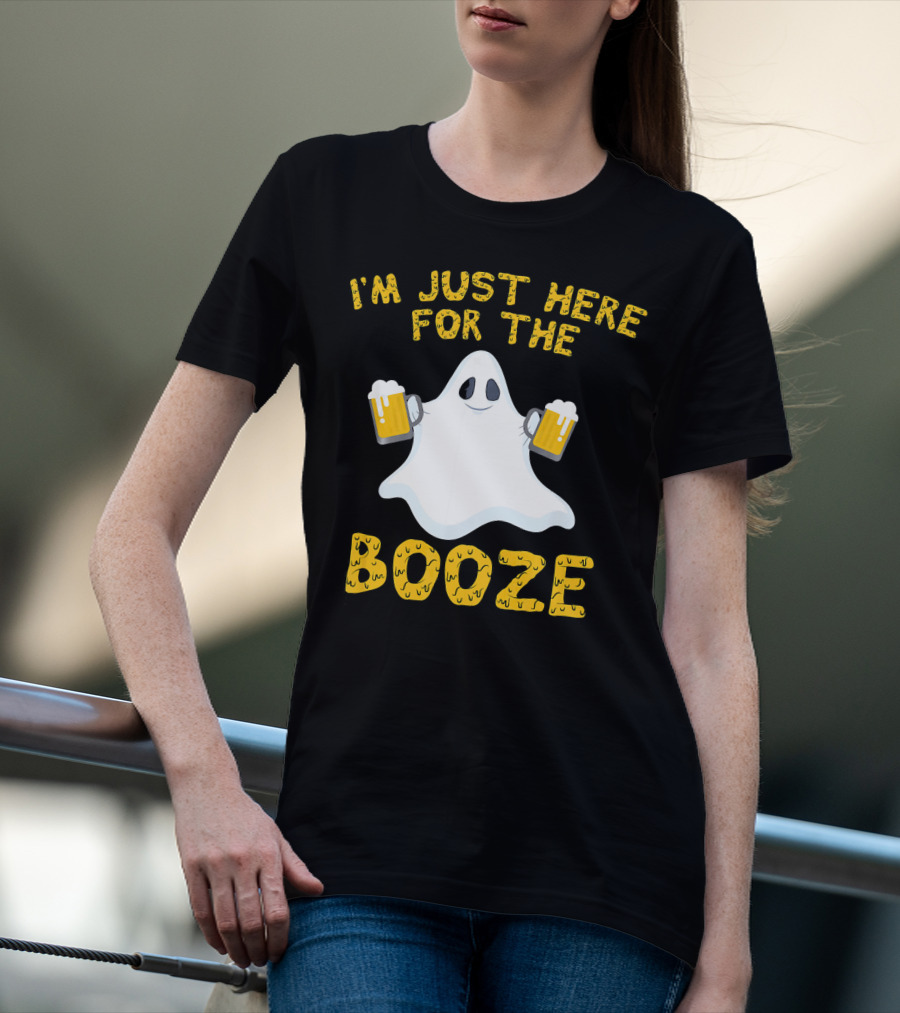I'm Just Here For The Booze Ghost Holding Beer Mugs T-Shirt
