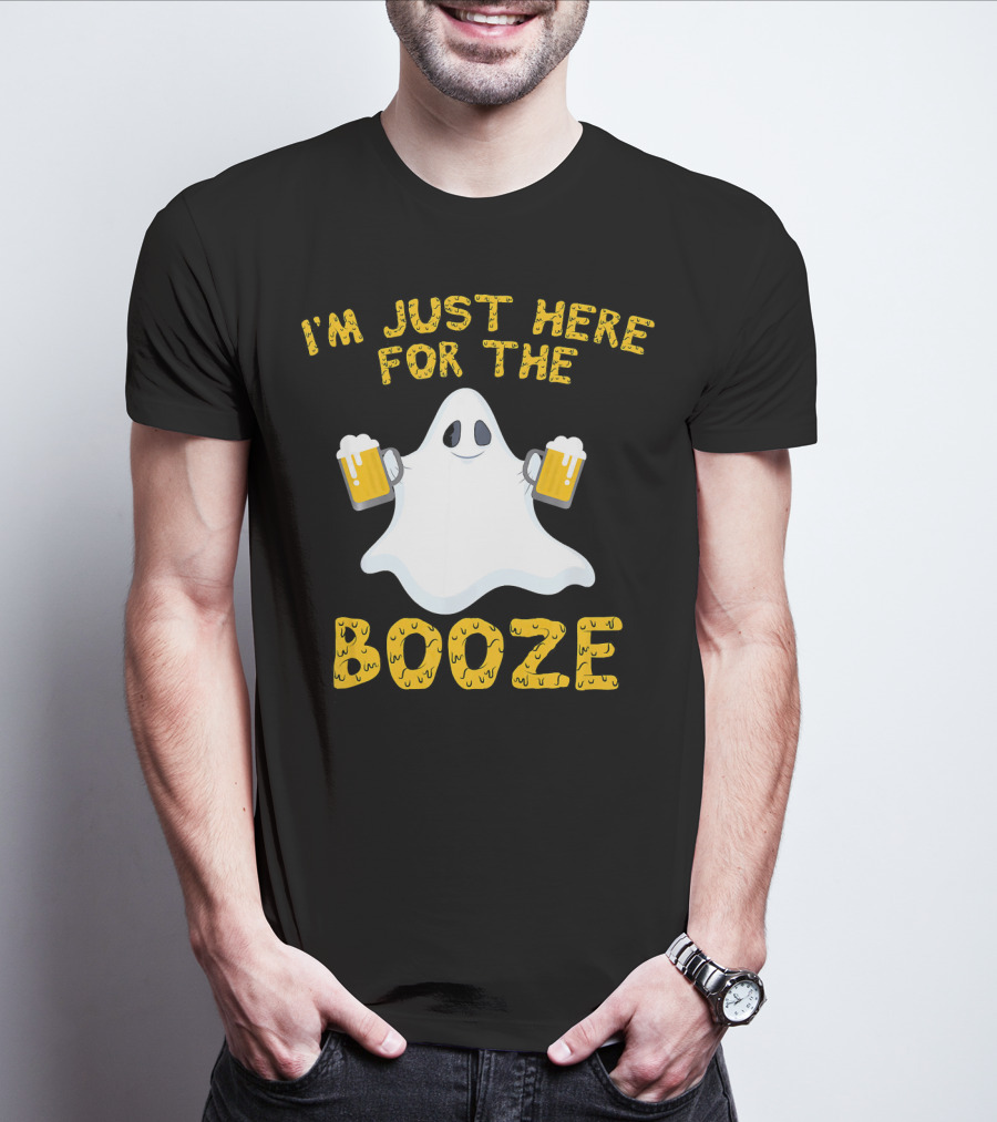 I'm Just Here For The Booze Ghost Holding Beer Mugs T-Shirt