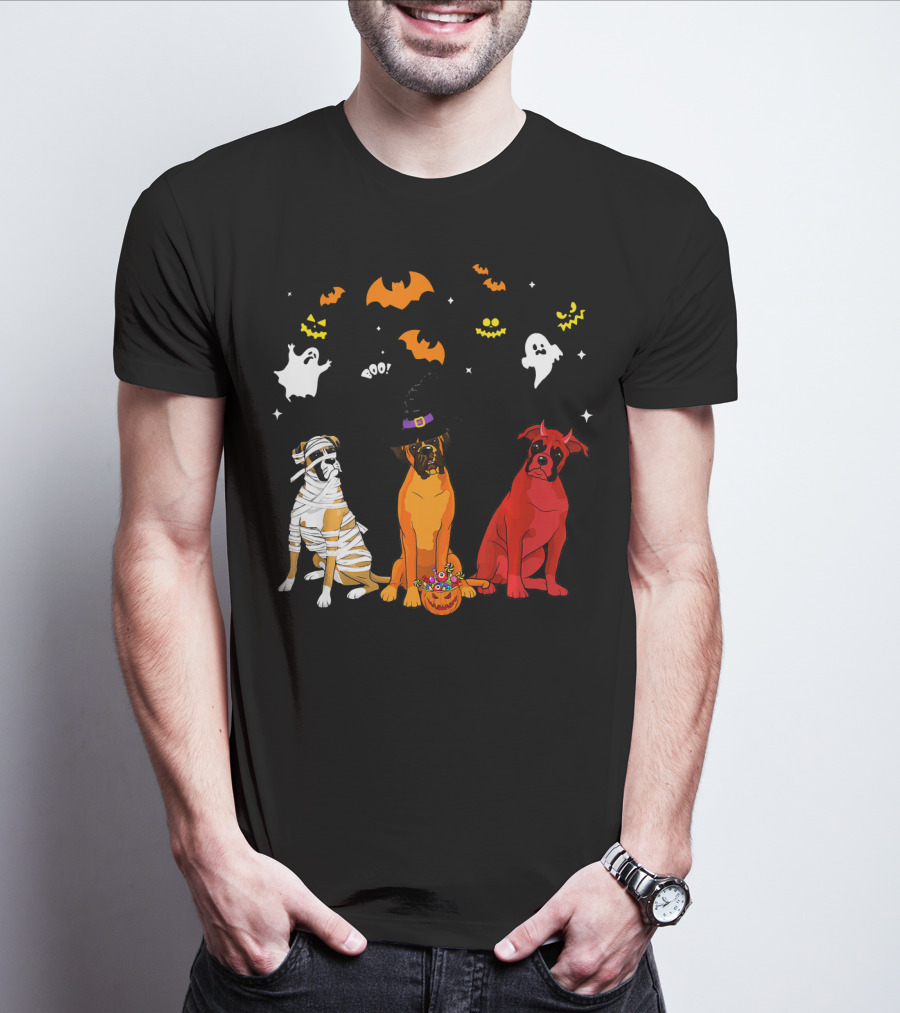 Halloween Boxer Dogs Mummy Witch Ghosts Bats T-Shirt