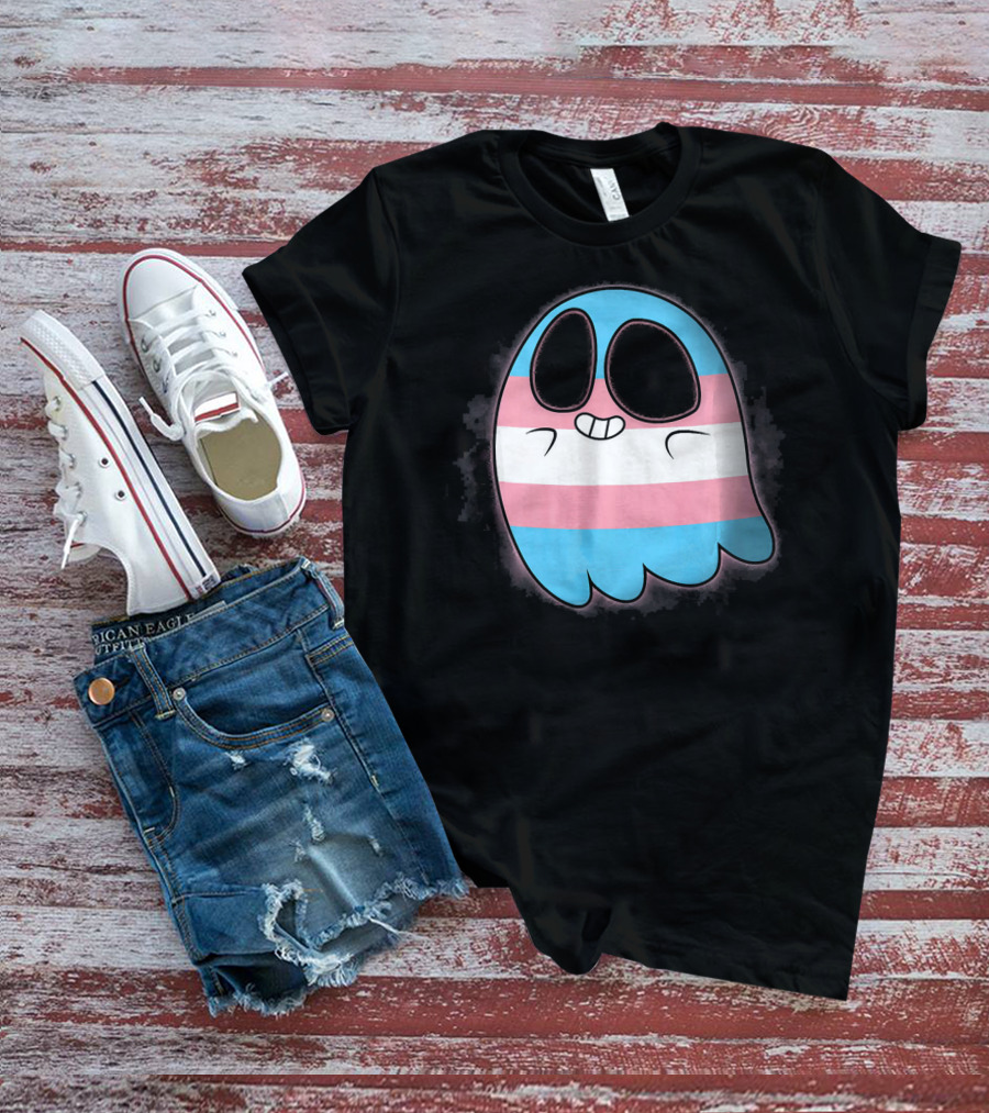 Cute Smiling Rainbow Transgender Ghost Pac-Man T-Shirt