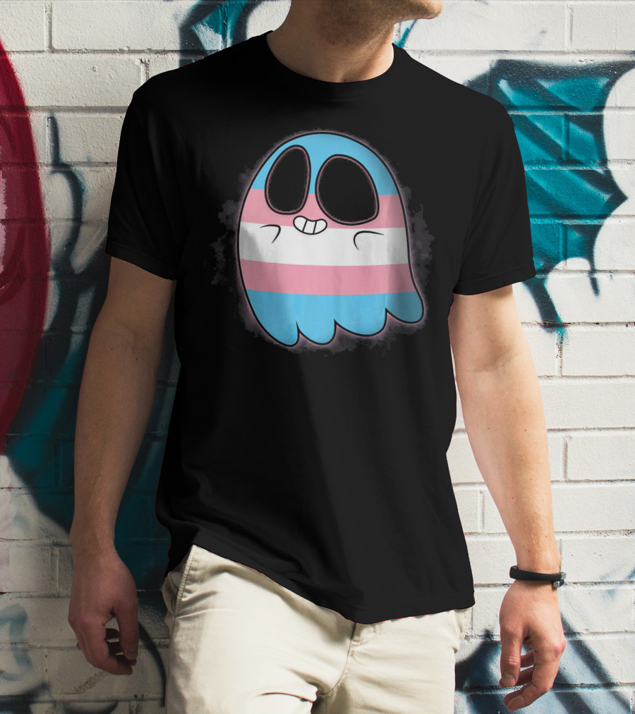 Cute Smiling Rainbow Transgender Ghost Pac-Man T-Shirt