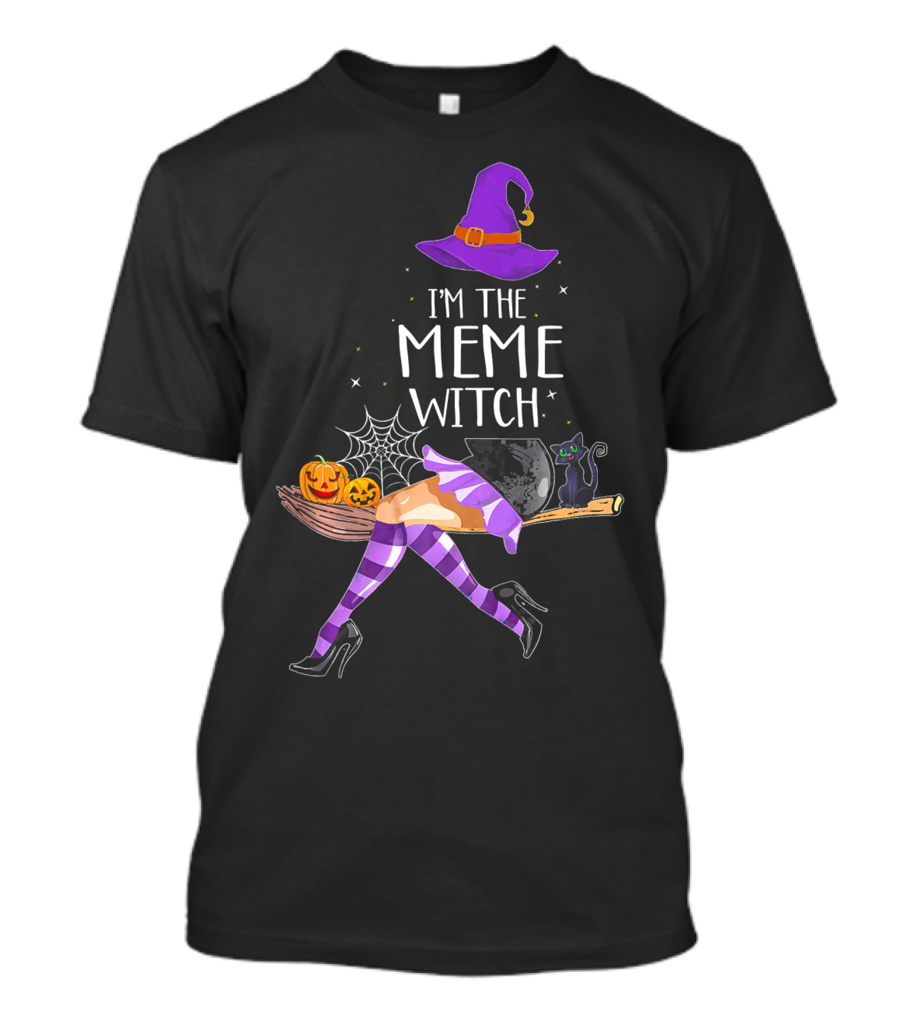 I'm The Meme Witch Halloween Cat Pumpkin Broomstick Hat T-Shirt
