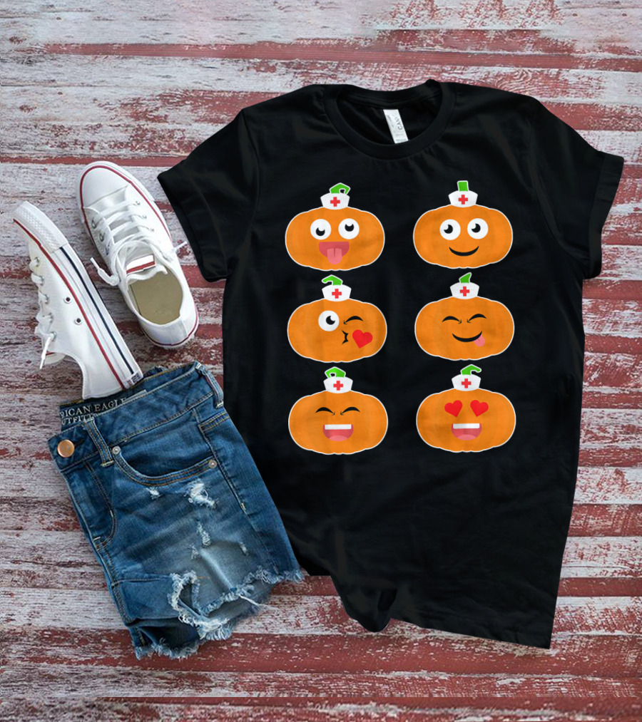 Nurse Halloween Pumpkin Emoticons T-Shirt